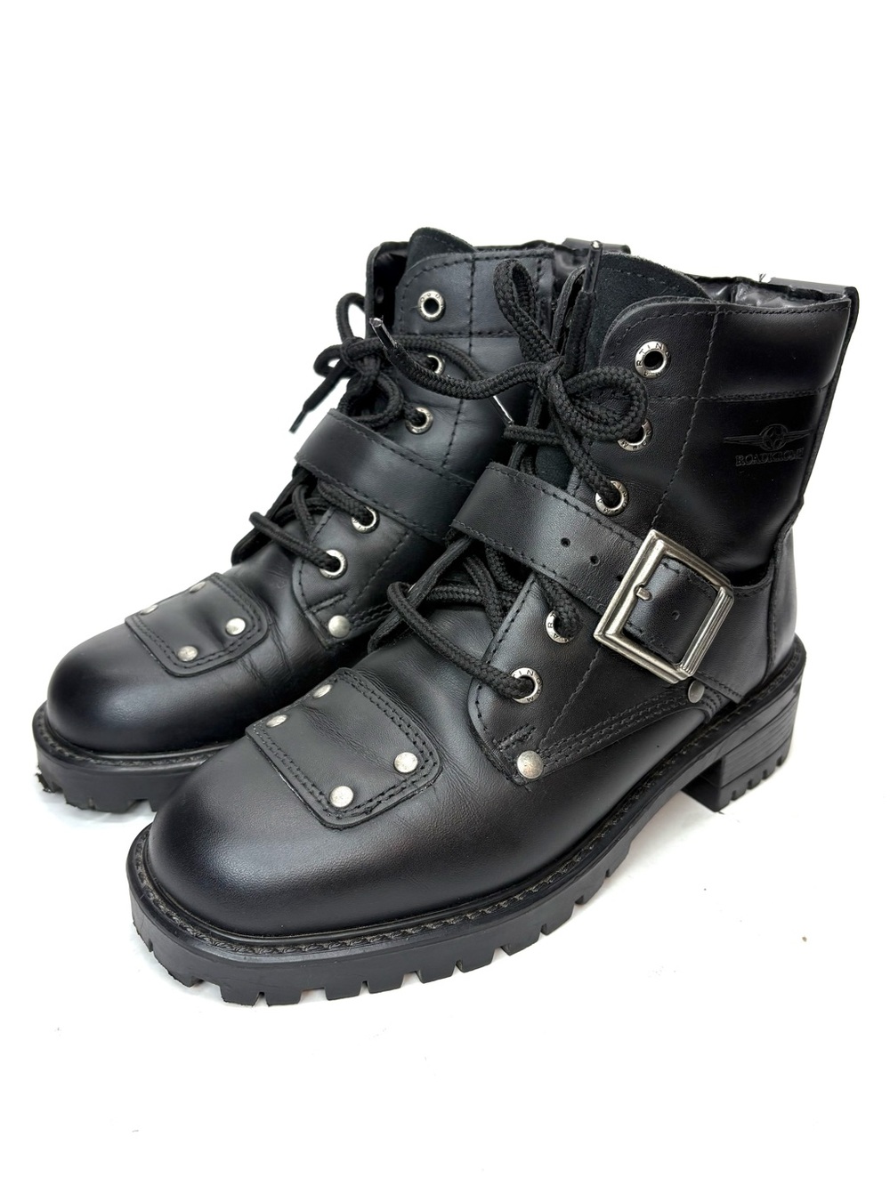 ROADKROME Black Leather Ankle Moto Boots | 7